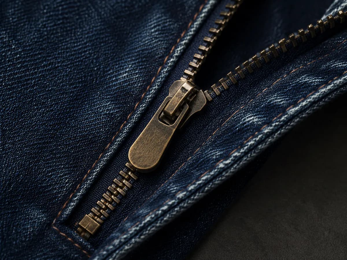 Zipper hardware and branding detail