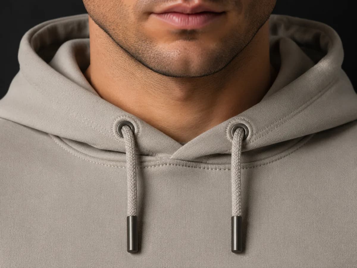 Eyelets, Cord Ends & Neck Connection hoodie construction detail