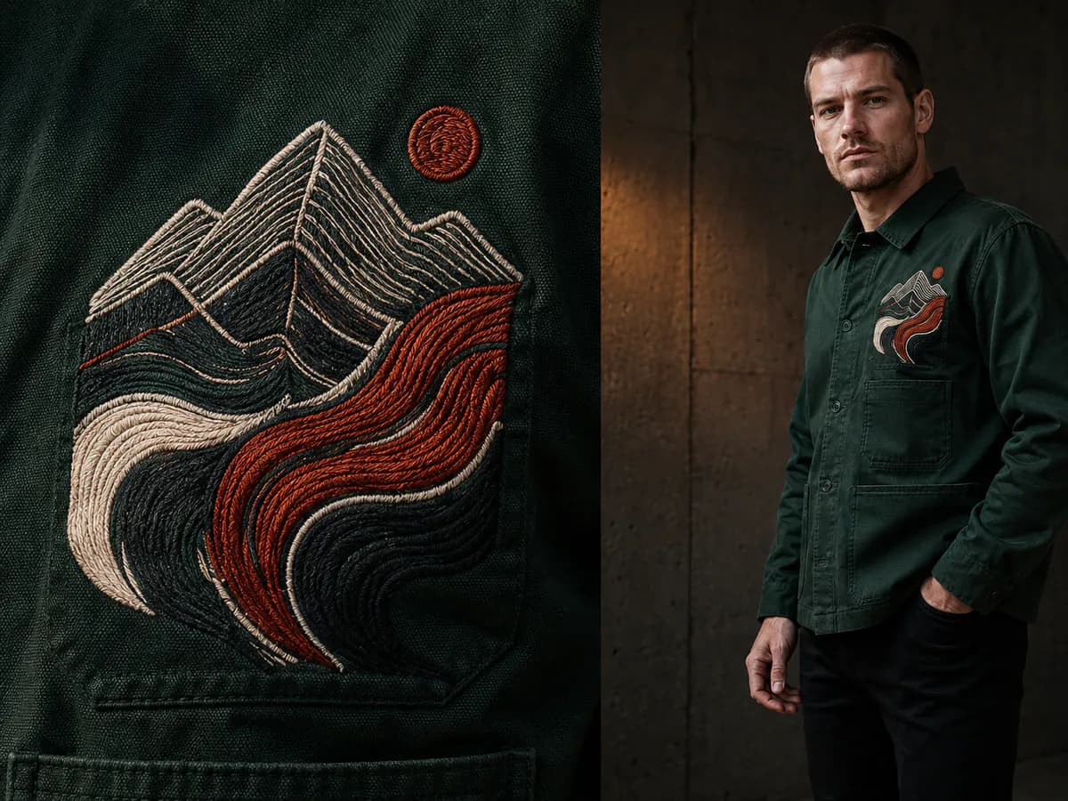 Embroidery applied to custom outerwear