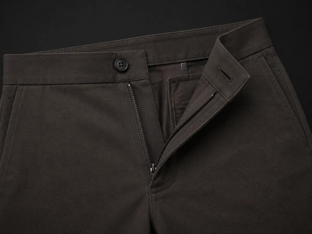 Button & Zipper Fly pants waistband construction detail