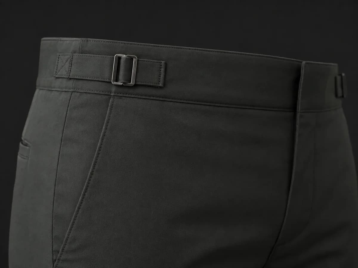 Adjustable Side Tabs / Internal Adjustment pants waistband construction detail