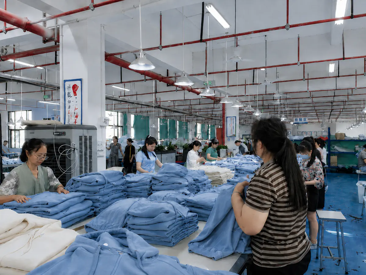 KAOUYOU finishing team checking and organizing completed bulk garments