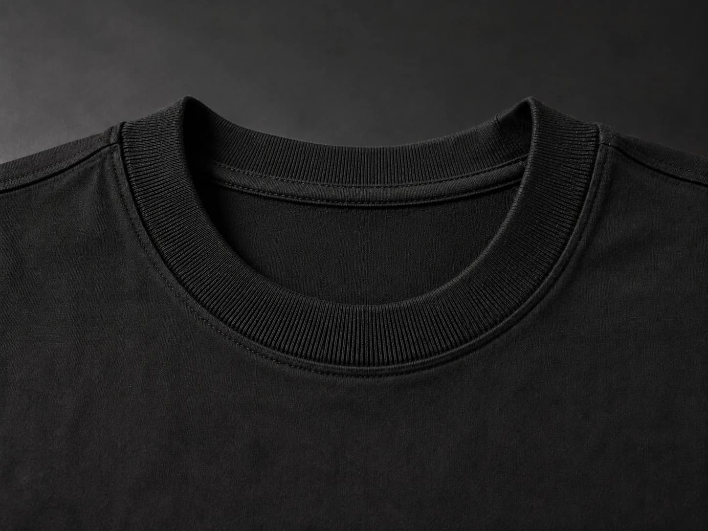 Heavyweight black T-shirt neckline with matched rib construction