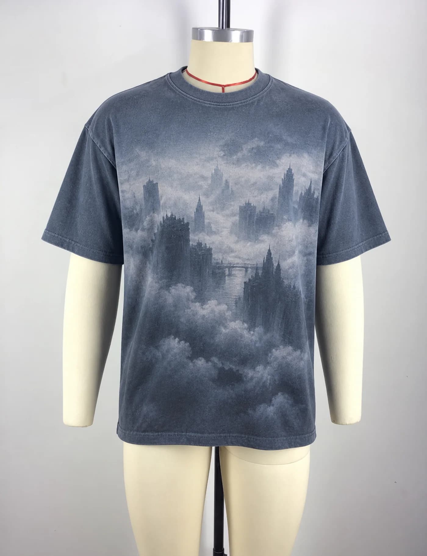 Actual photographic graphic t-shirt sample shown from the front on a mannequin