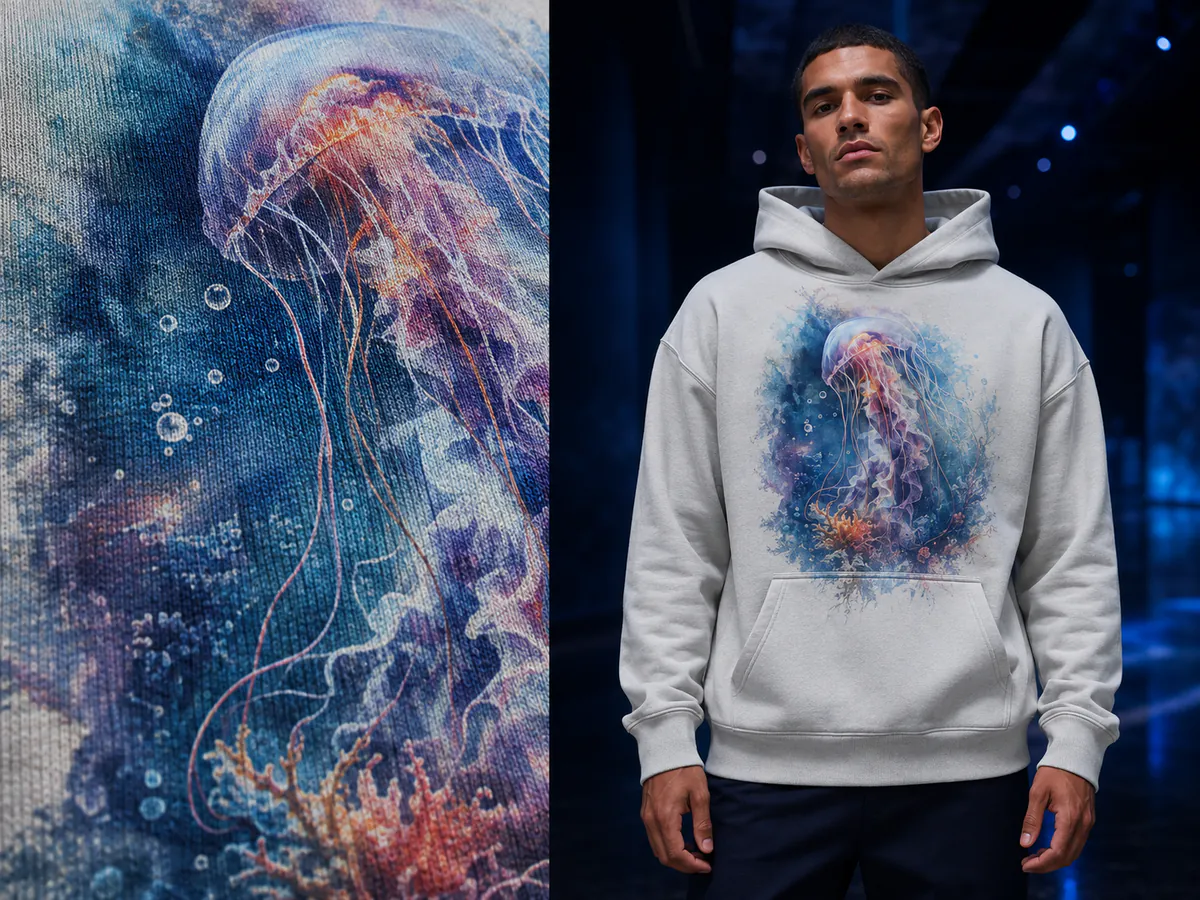 DTG Printing applied on hoodie