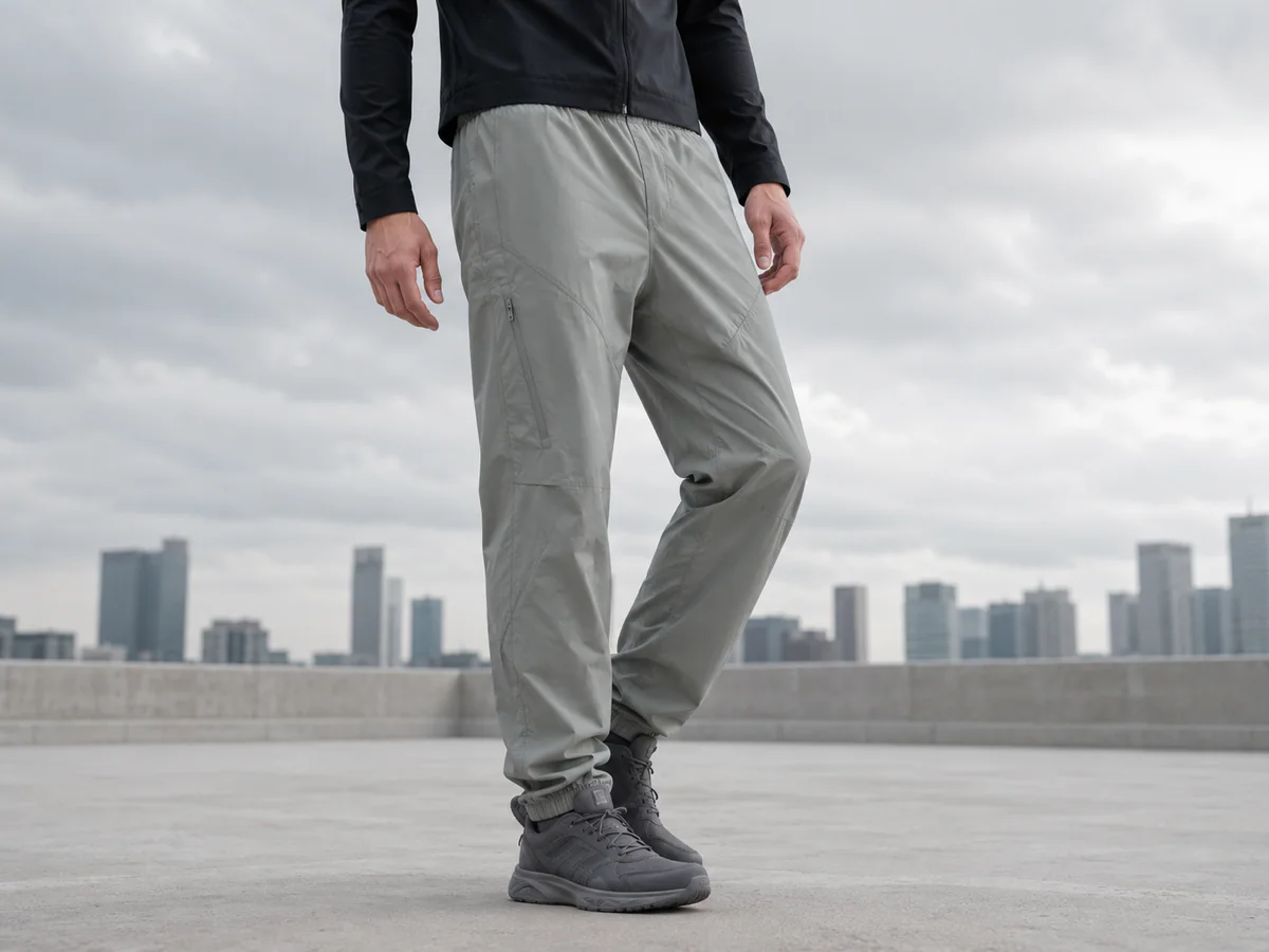Parachute technical track pants with lightweight nylon construction