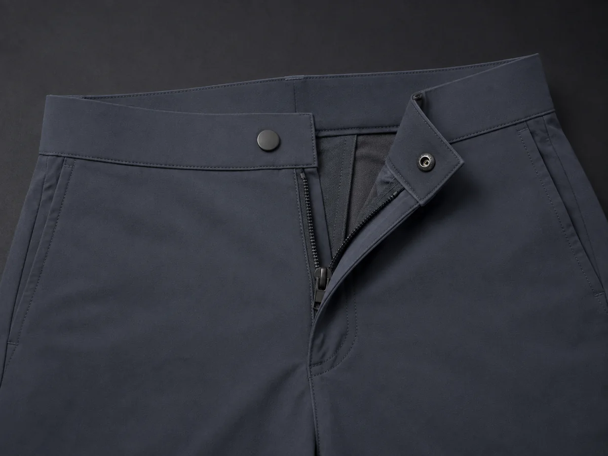 Snap & Zipper Fly pants waistband construction detail