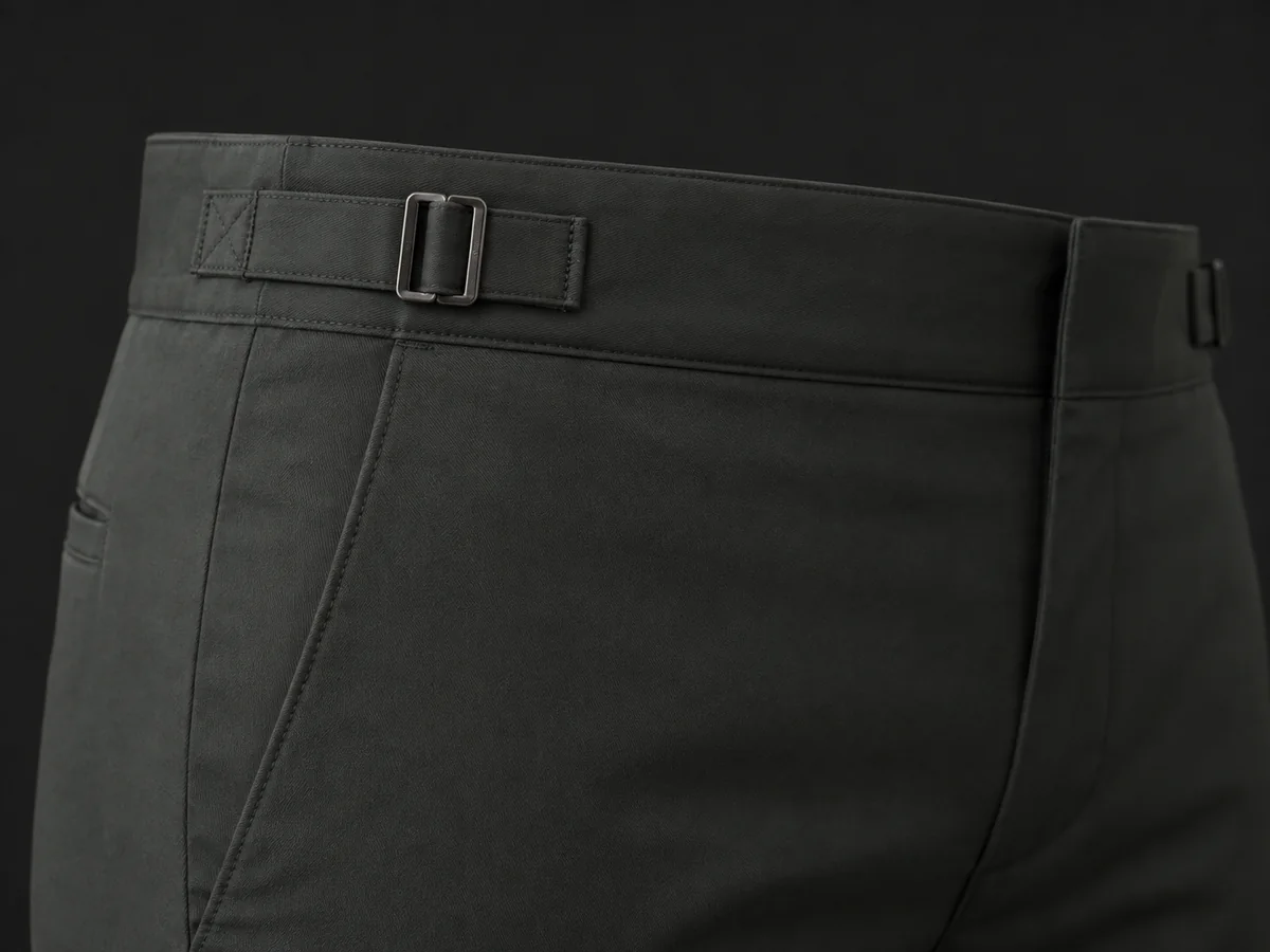 Adjustable Side Tabs / Internal Adjustment pants waistband construction detail