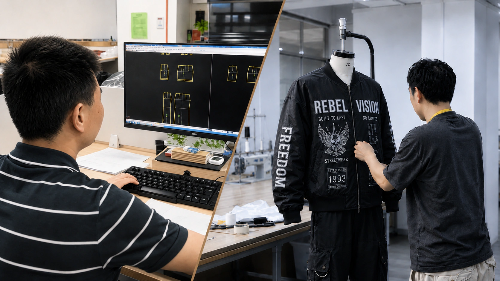 KAOUYOU sample approval – materials applied to garment sample for review